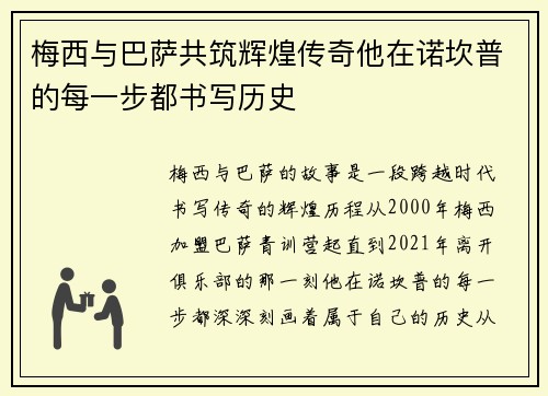 梅西与巴萨共筑辉煌传奇他在诺坎普的每一步都书写历史 梅西与巴萨共筑辉煌传奇他在诺坎普的每一步都书写历史